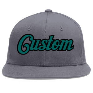 Casquette de baseball sport personnalisée gris foncé Aqua-Black Flat Eaves