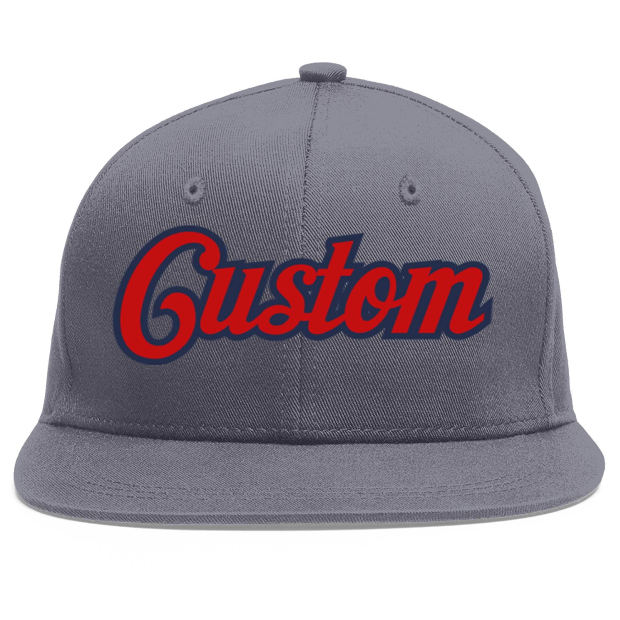 Casquette de baseball sport personnalisée gris foncé rouge-marine Flat Eaves