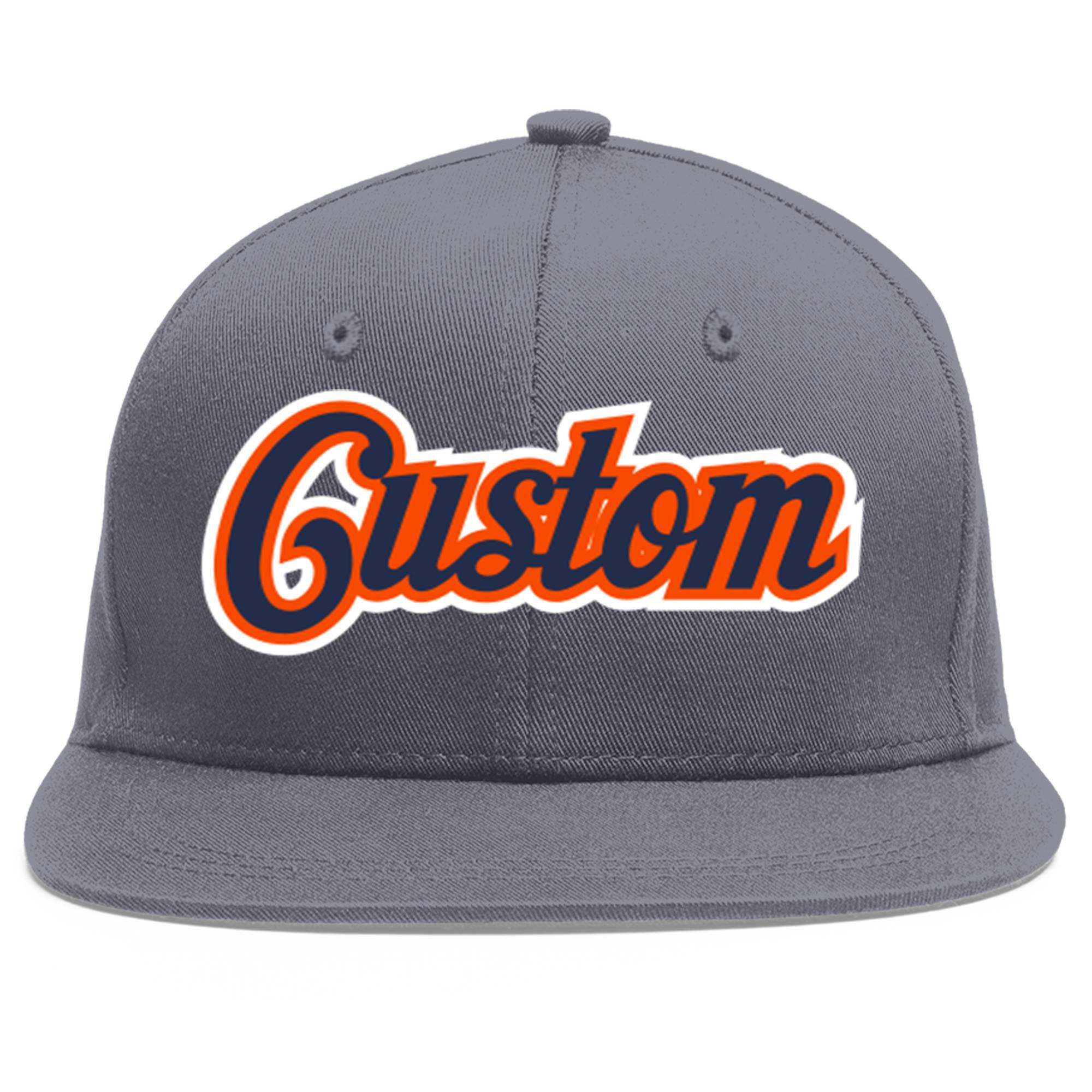 Custom Dark Gray Navy-Orange Flat Eaves Sport Baseball Cap