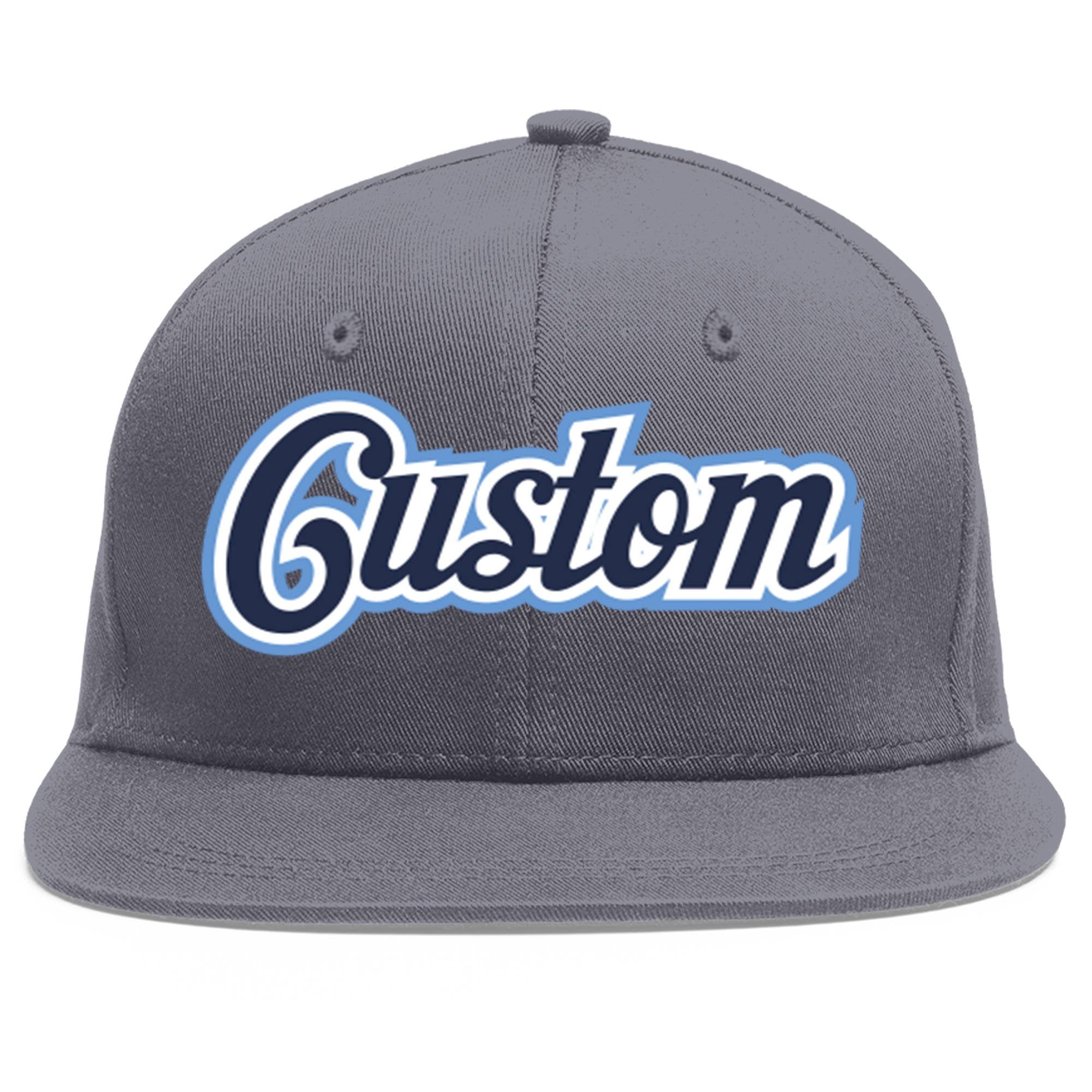 Custom Dark Gray Navy-White Flat Eaves Sport Baseball Cap