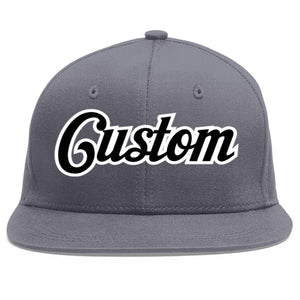 Custom Dark Gray Black-White Flat Eaves Sport Baseball Cap