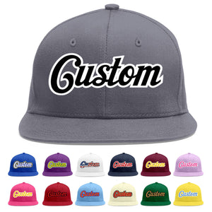 Custom Dark Gray Black-White Flat Eaves Sport Baseball Cap