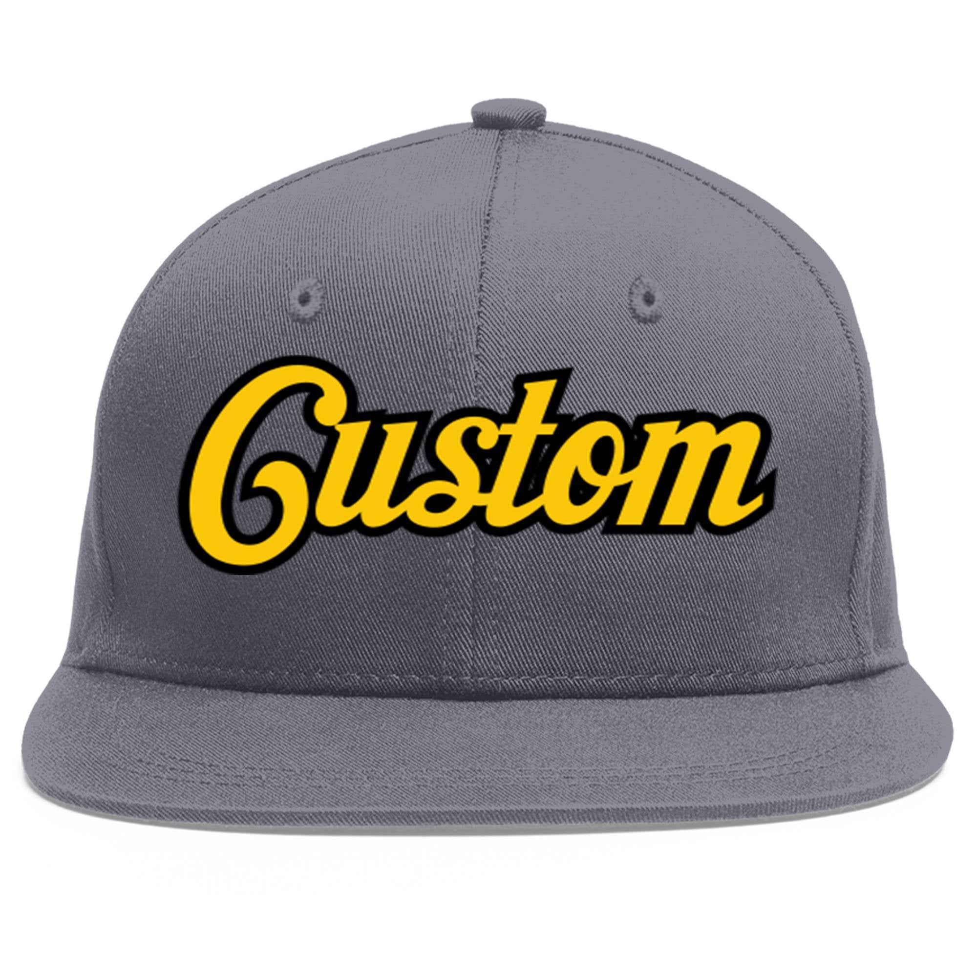 Casquette de baseball sport personnalisée gris foncé or-noir Flat Eaves