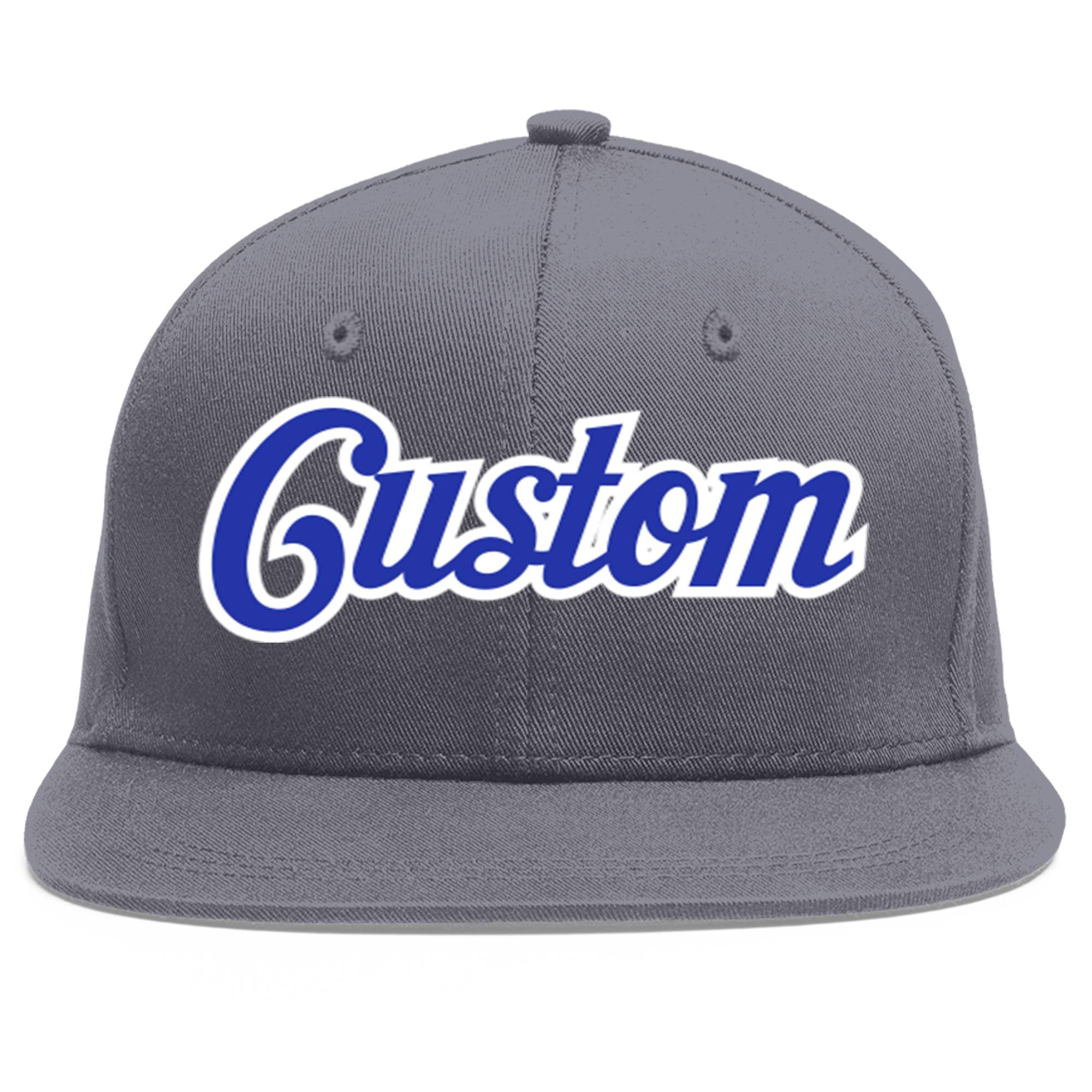 Custom Dark Gray Royal-White Flat Eaves Sport Baseball Cap