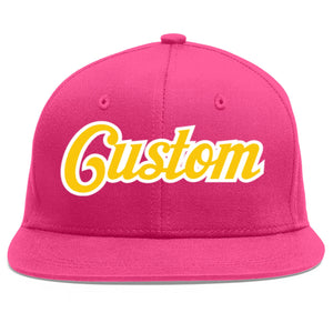 Custom Rose Red Gold-White Flat Eaves Sport Baseball Cap