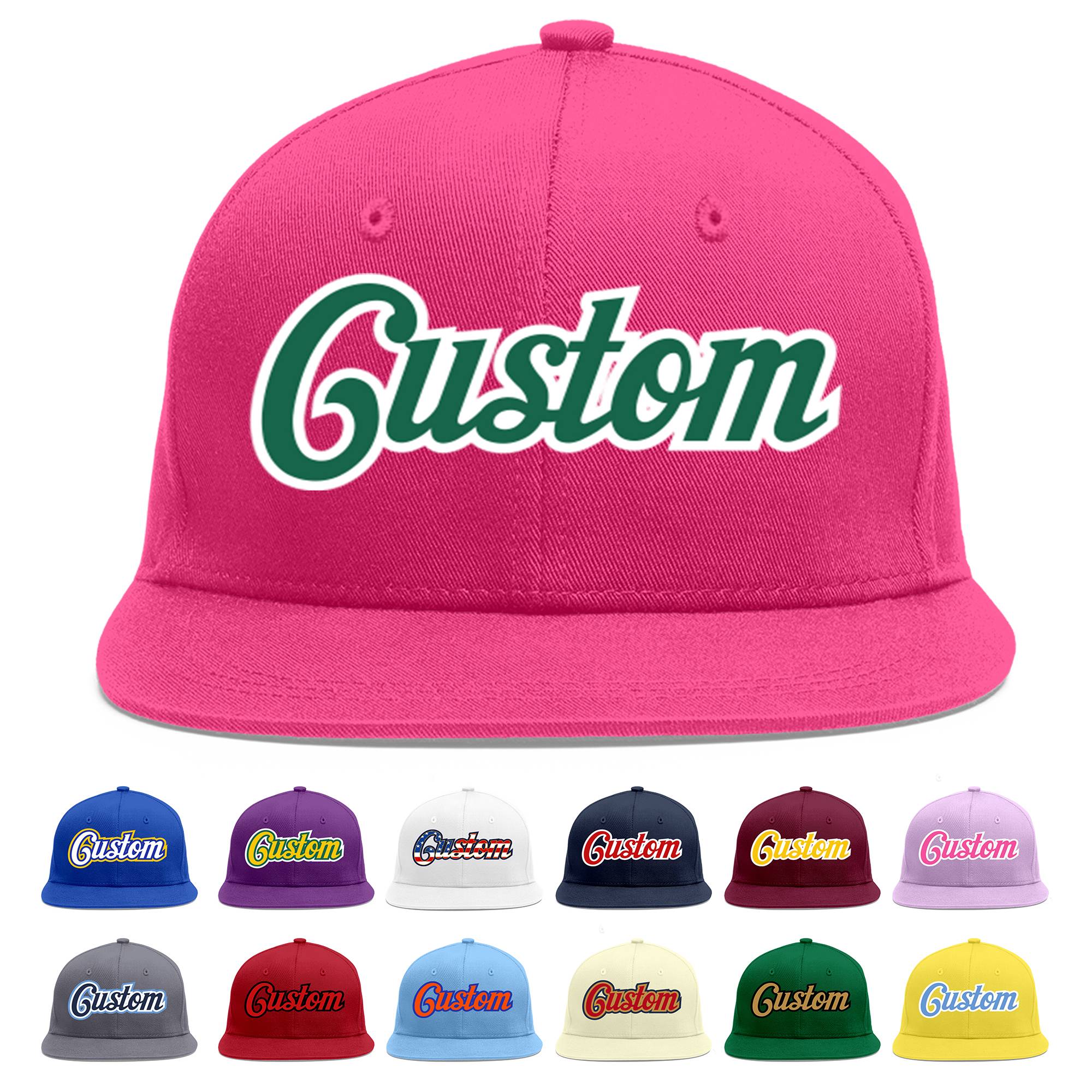 Custom Rose Red Kelly Green-White Flat Eaves Sport Baseball Cap