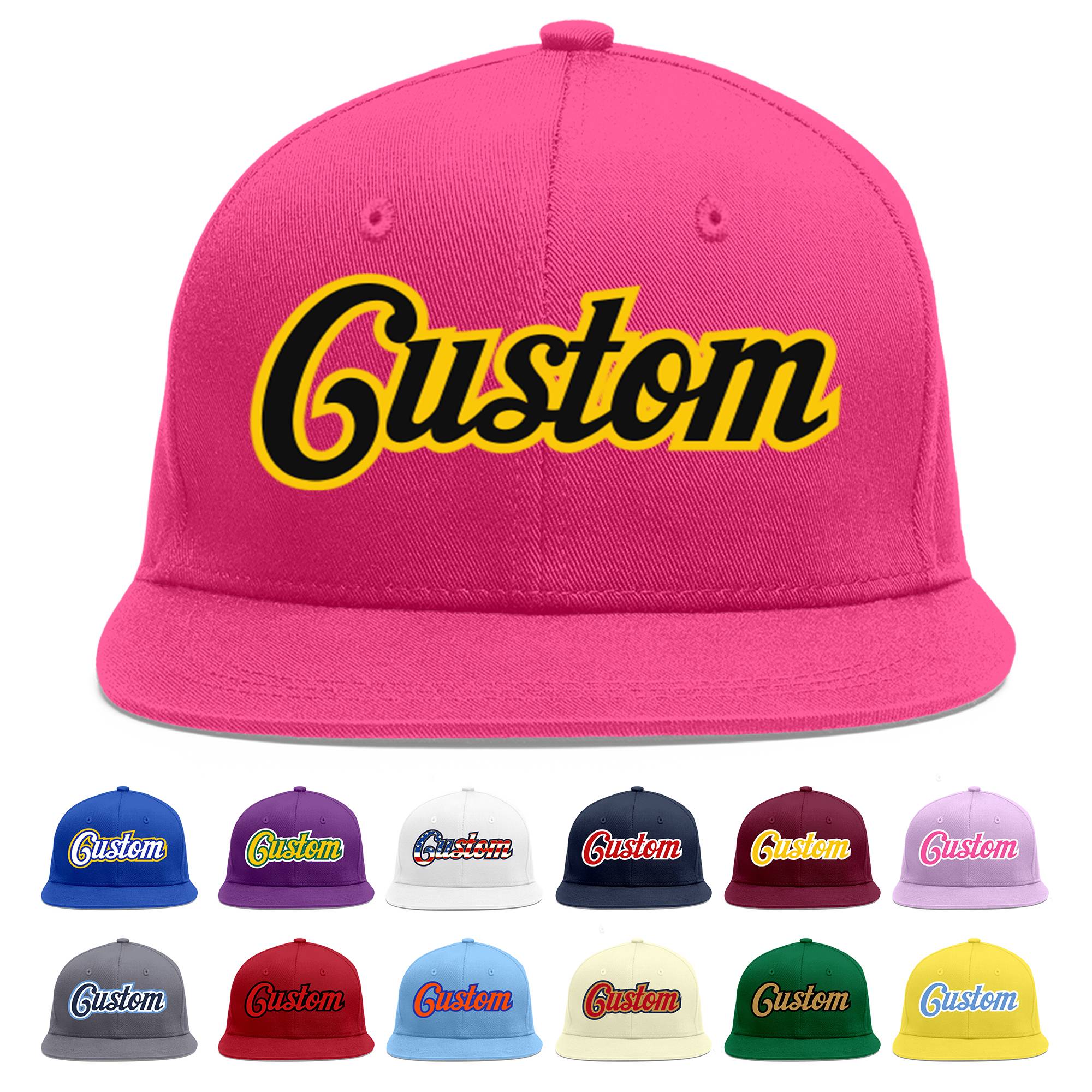 Custom Rose Red Black-Gold Flat Eaves Sport Baseball Cap