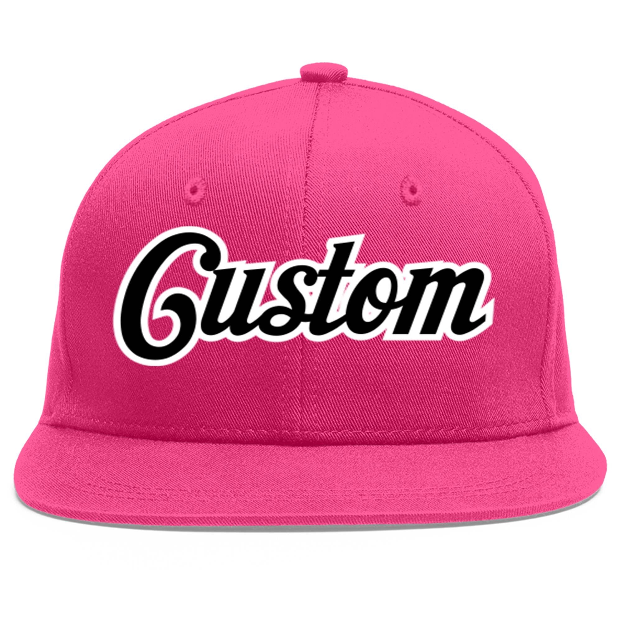 Custom Rose Red Black-White Flat Eaves Sport Baseball Cap