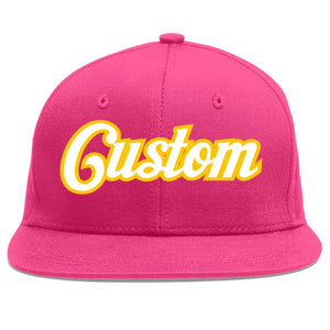 Custom Rose Red White-Gold Flat Eaves Sport Baseball Cap