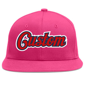 Custom Rose Red Red-Navy Flat Eaves Sport Baseball Cap