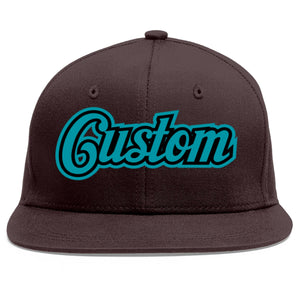 Custom Brown Aqua-Black Flat Eaves Sport Baseball Cap