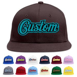 Custom Brown Aqua-Black Flat Eaves Sport Baseball Cap