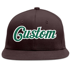 Custom Brown Kelly Green-White Flat Eaves Sport Baseball Cap