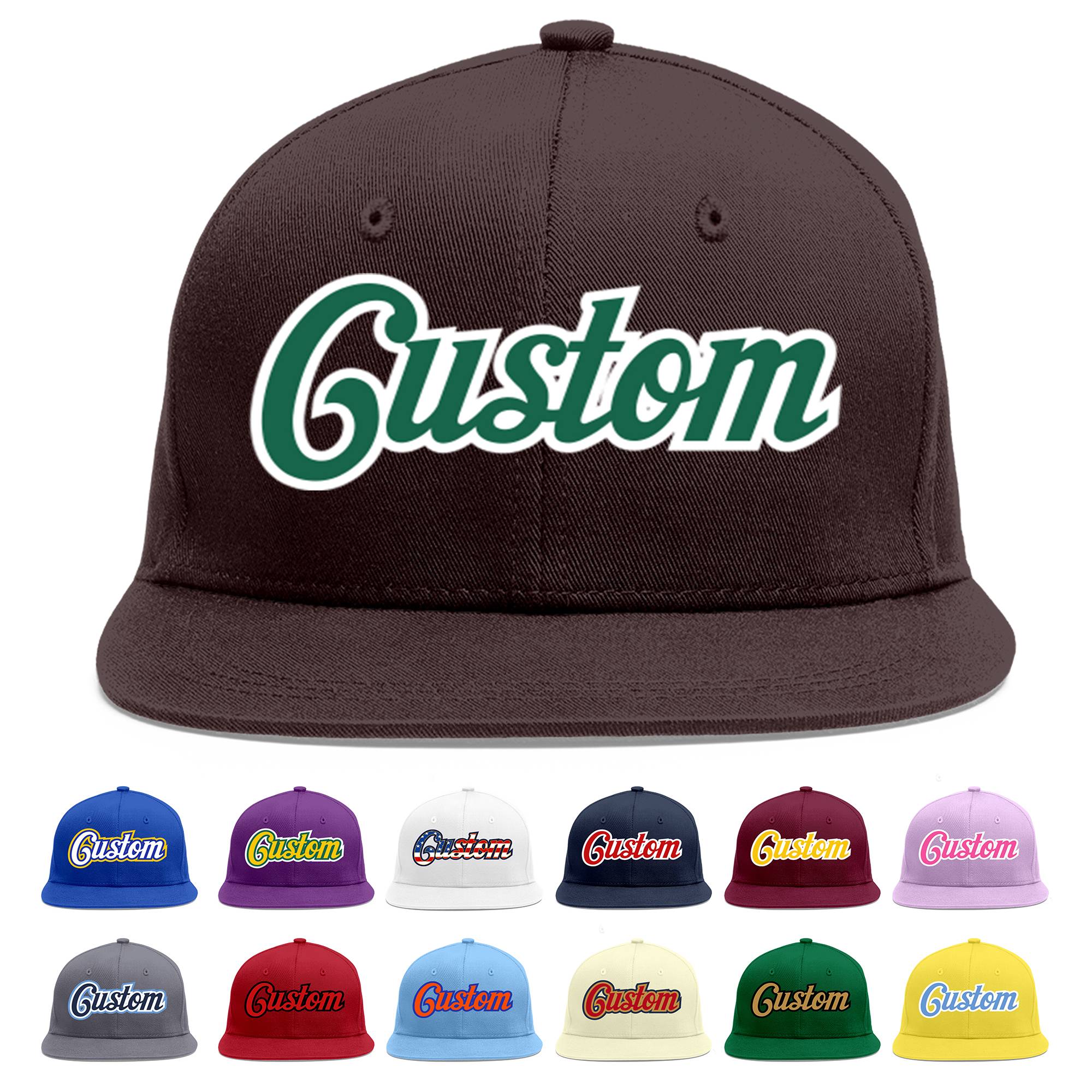 Casquette de baseball personnalisée marron Kelly vert-blanc Flat Eaves Sport