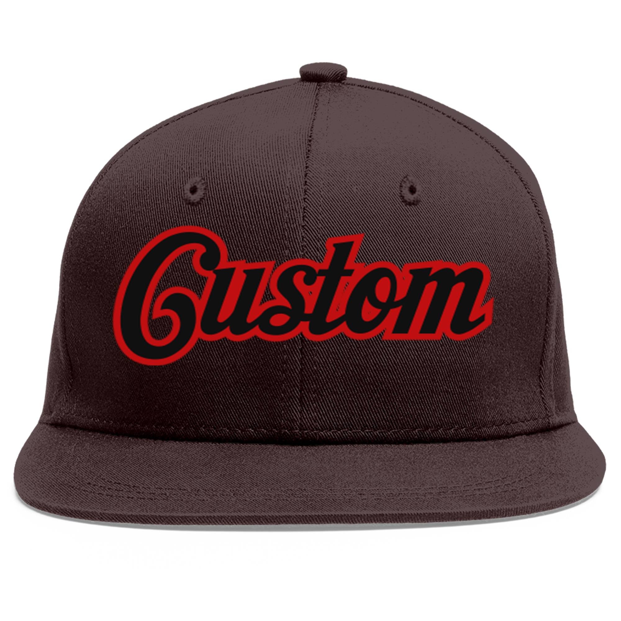 Custom Brown Black-Red Flat Eaves Sport Baseball Cap