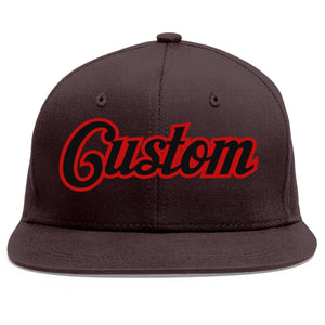 Casquette de baseball sport personnalisée marron noir-rouge Flat Eaves