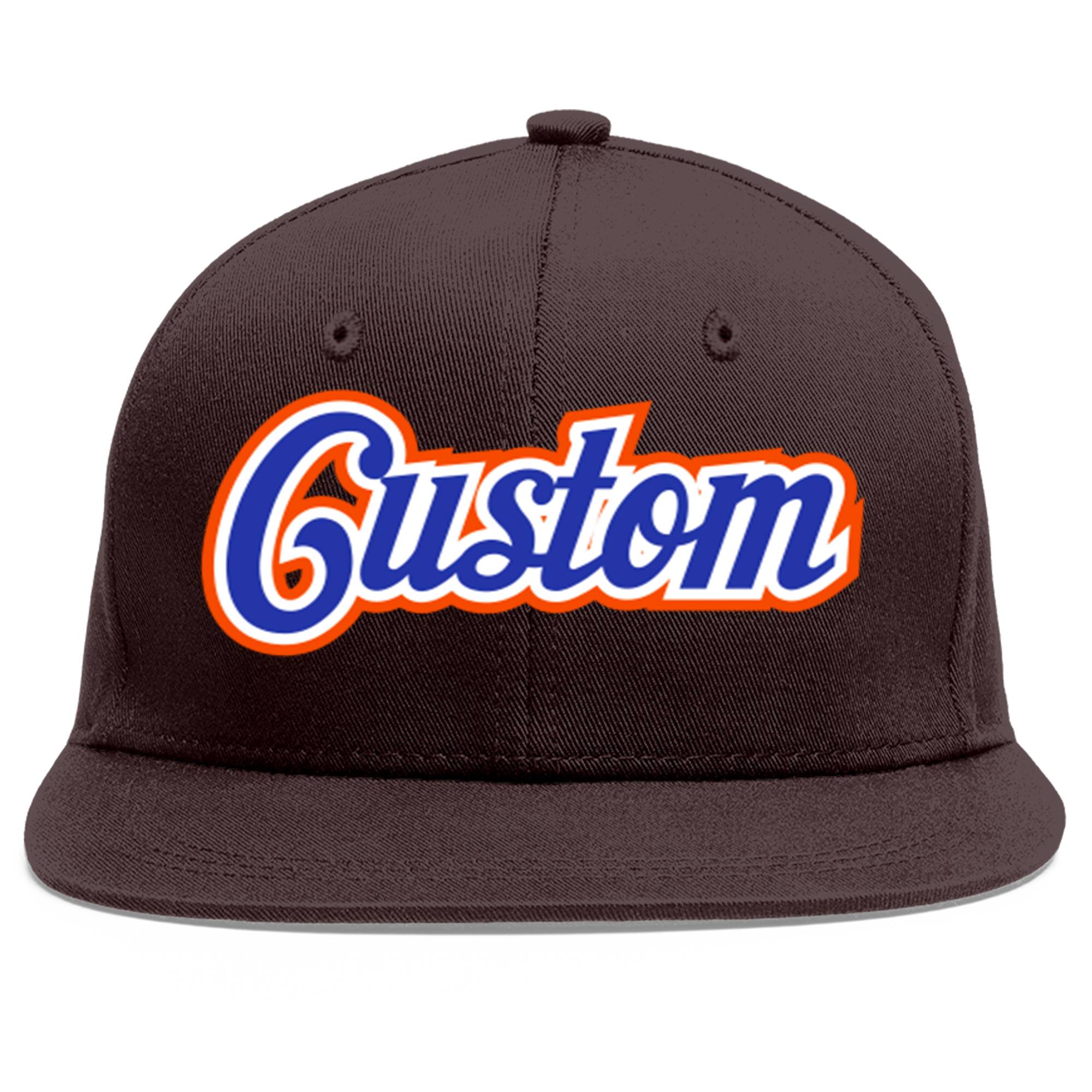 Casquette de baseball sport personnalisée marron Royal-White Flat Eaves