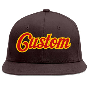 Custom Brown Red-Yellow Flat Eaves Sport Baseball Cap