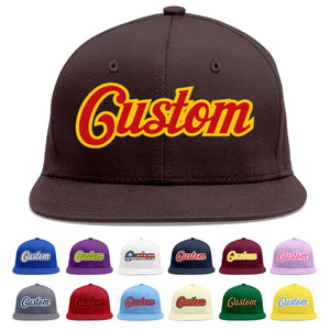 Custom Brown Red-Yellow Flat Eaves Sport Baseball Cap