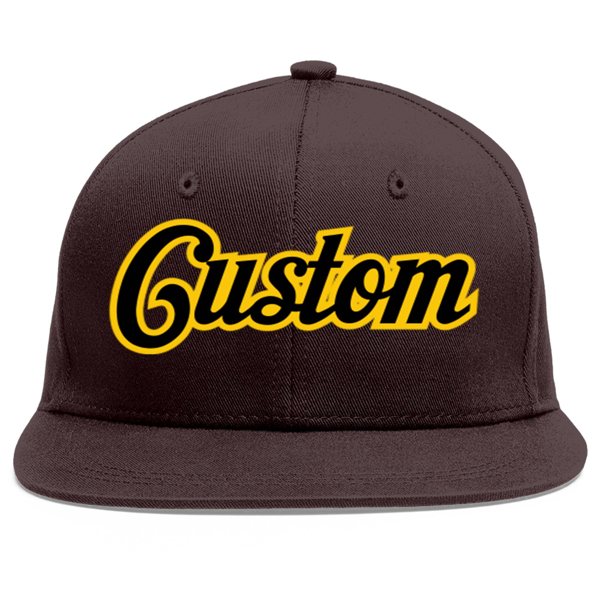 Casquette de baseball sport personnalisée marron noir-or Flat Eaves