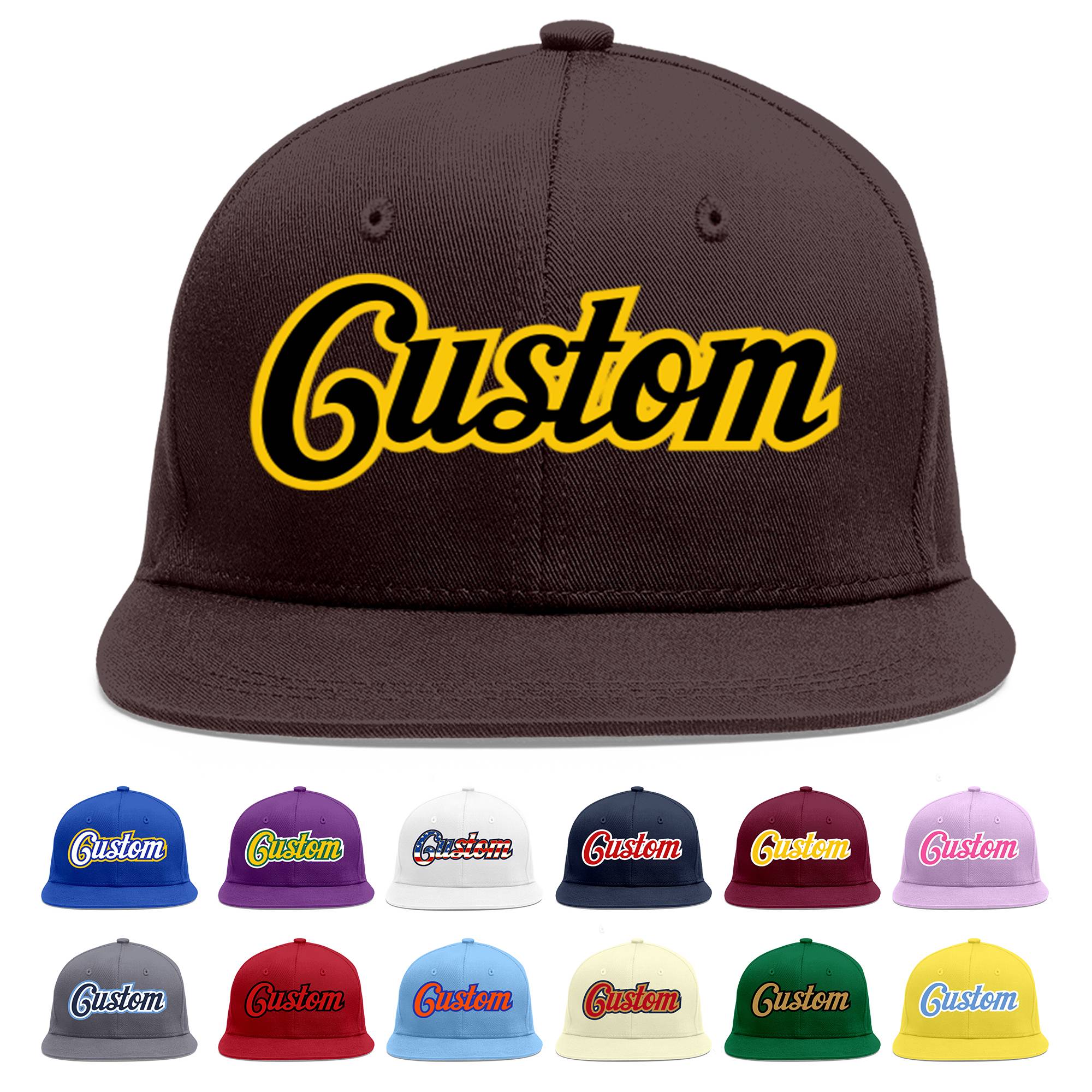 Casquette de baseball sport personnalisée marron noir-or Flat Eaves