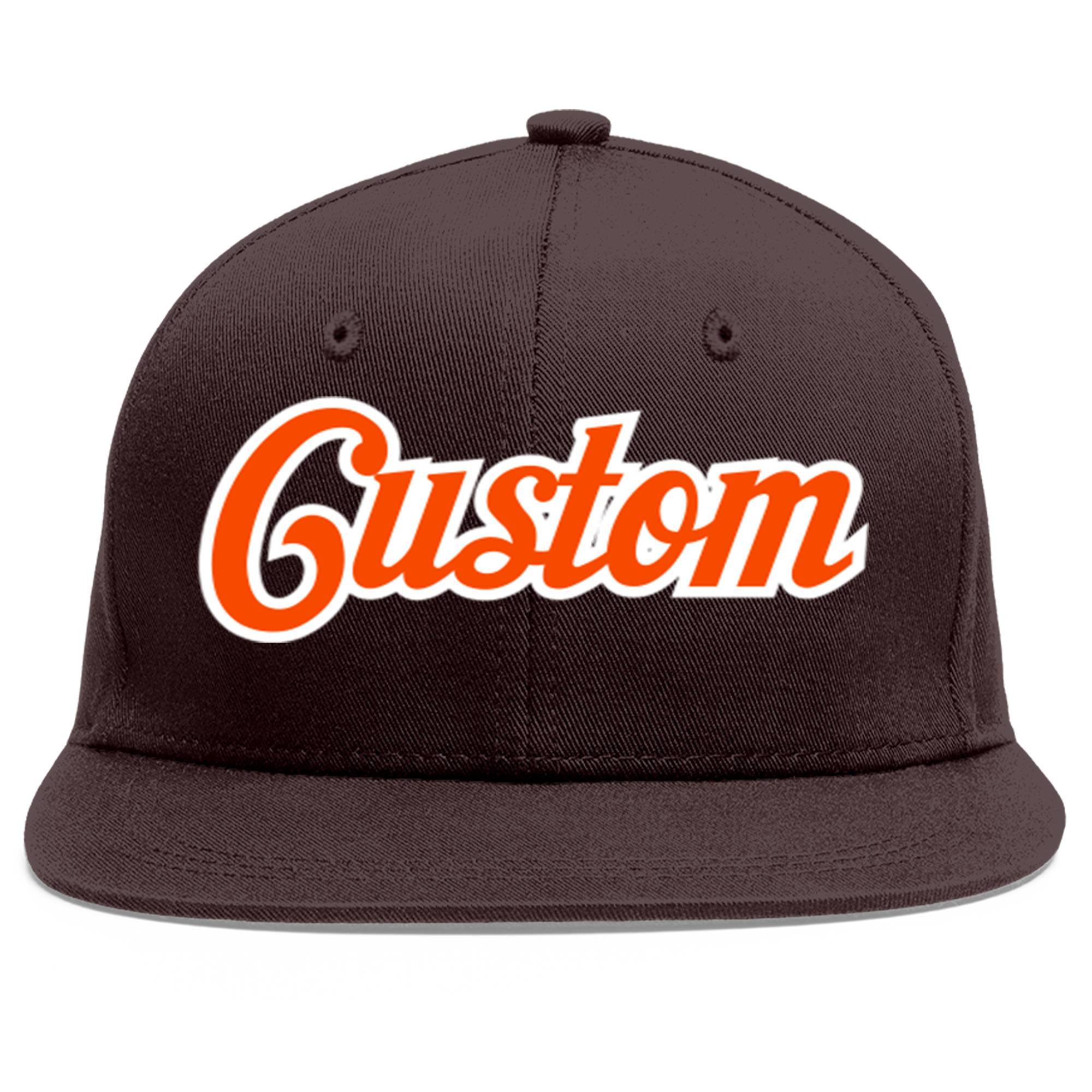 Casquette de baseball sport personnalisée marron orange-blanc Flat Eaves