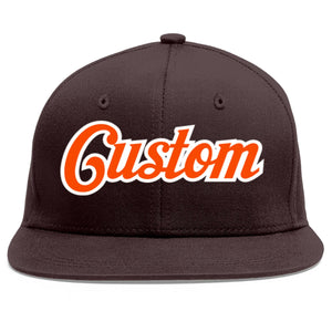 Custom Brown Orange-White Flat Eaves Sport Baseball Cap