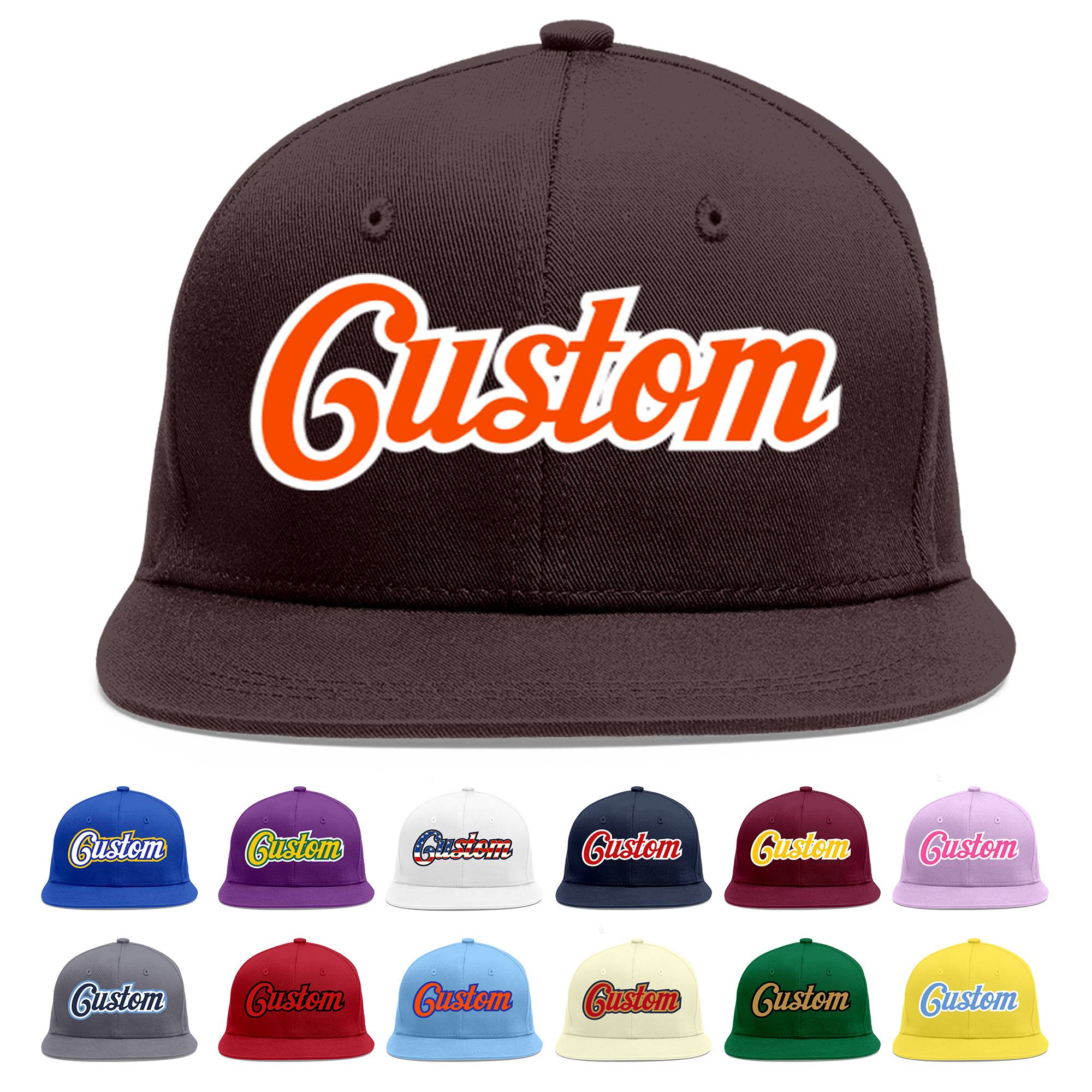 Casquette de baseball sport personnalisée marron orange-blanc Flat Eaves