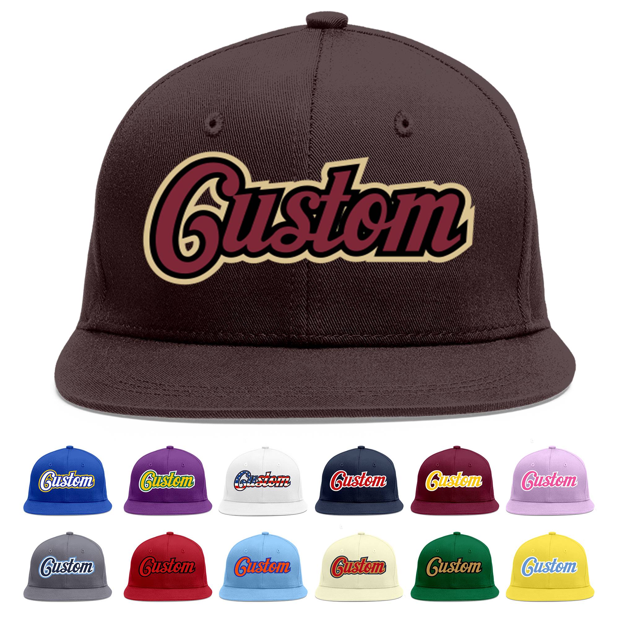 Casquette de baseball sport personnalisée marron cramoisi-noir Flat Eaves