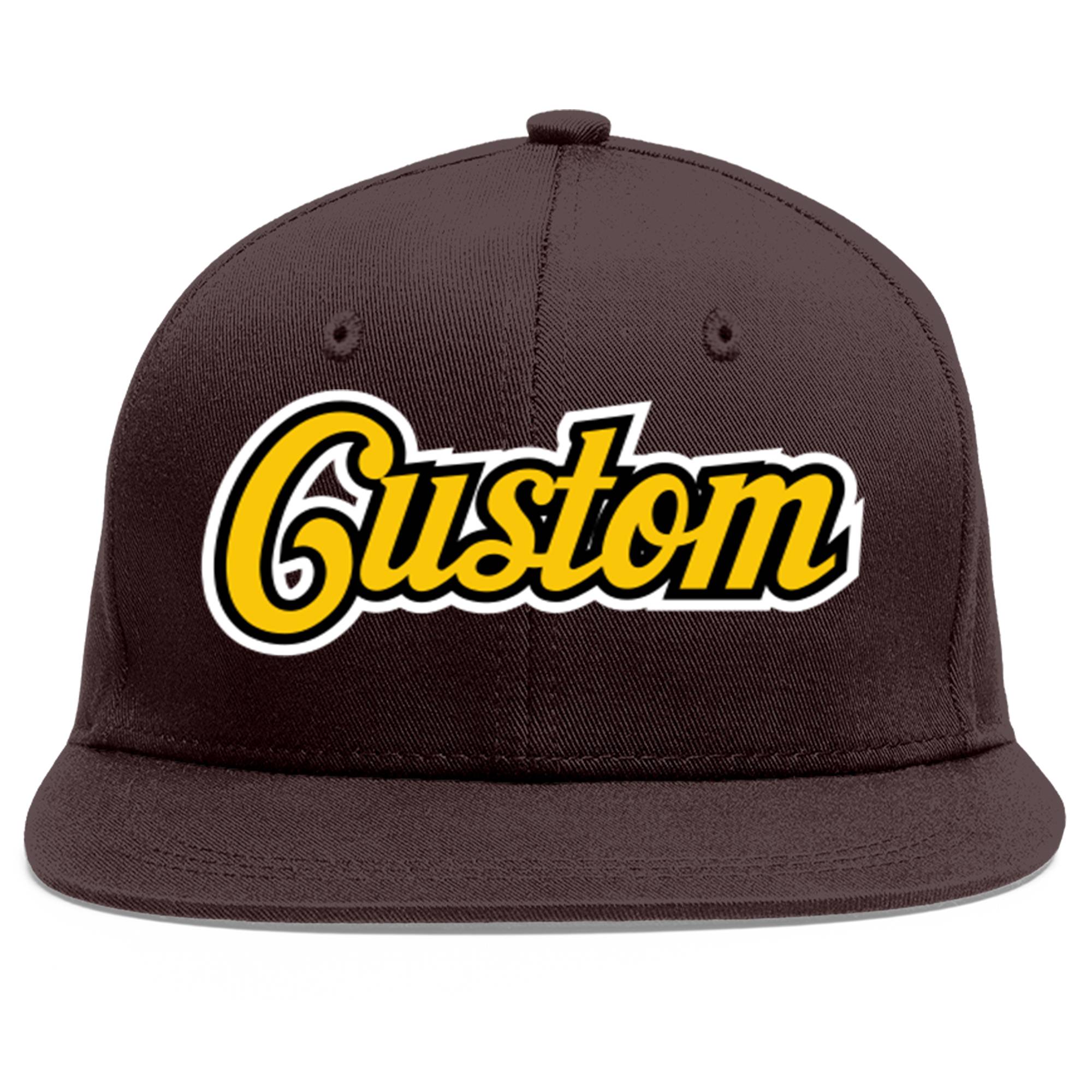 Casquette de baseball sport personnalisée marron or-noir Flat Eaves