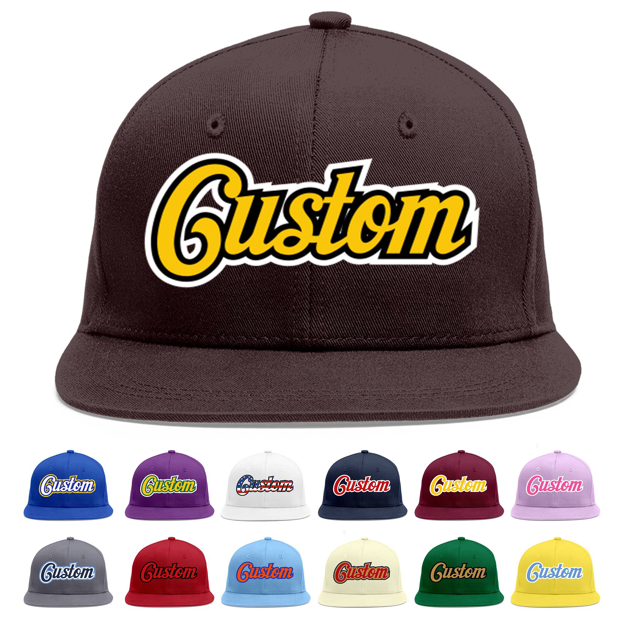 Casquette de baseball sport personnalisée marron or-noir Flat Eaves