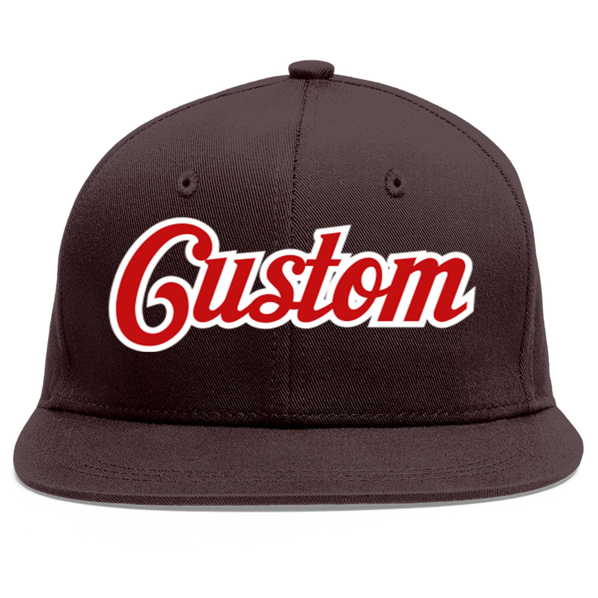 Casquette de baseball sport personnalisée marron rouge-blanc avec avant-toit plat