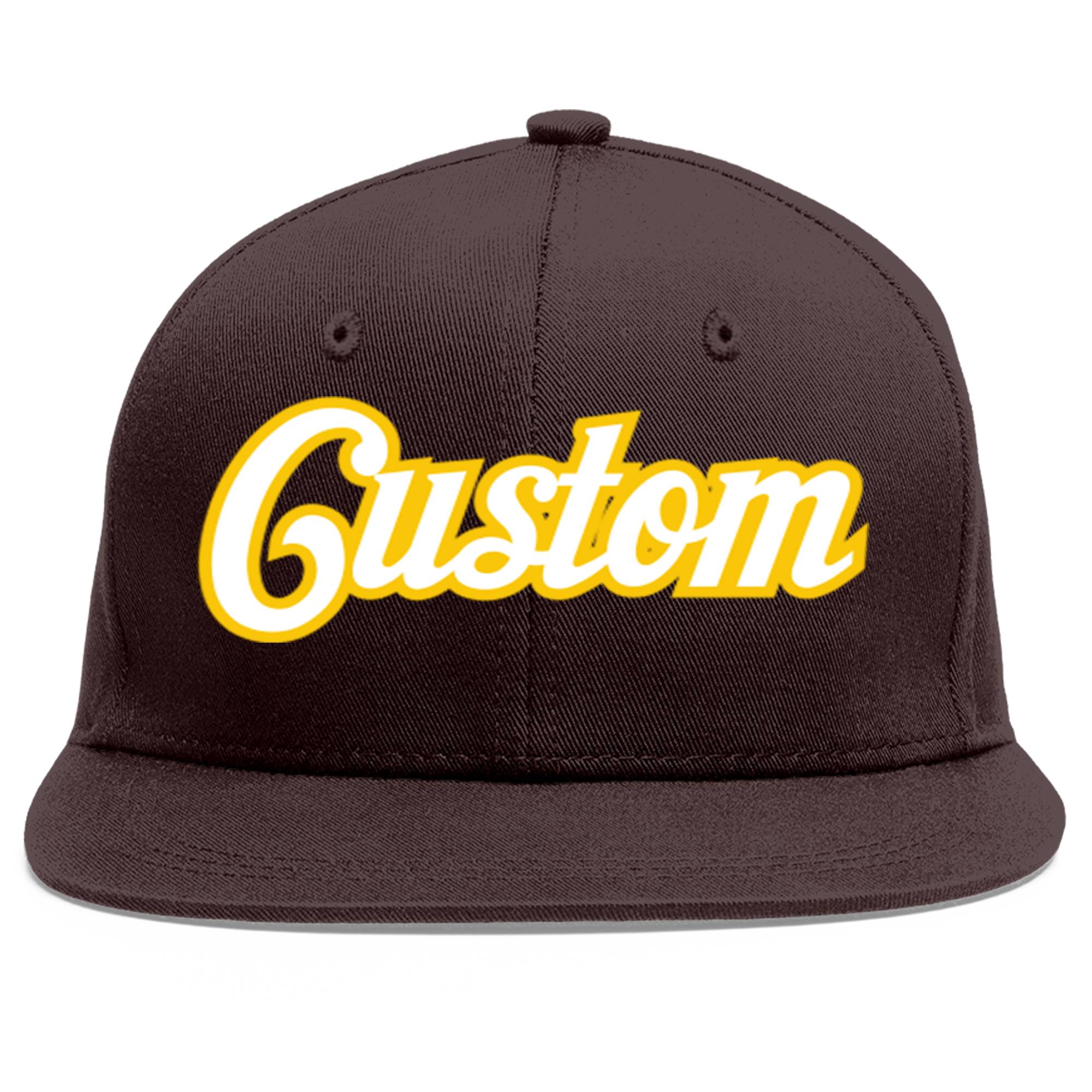 Casquette de baseball sport personnalisée marron blanc-or Flat Eaves