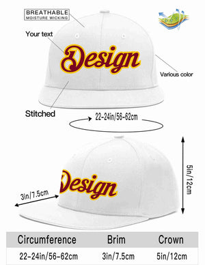 Custom White Crimson-Gold Flat Eaves Sport Baseball Cap Design for Men/Women/Youth