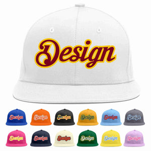 Custom White Crimson-Gold Flat Eaves Sport Baseball Cap Design for Men/Women/Youth