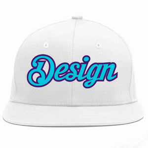 Conception personnalisée de casquette de baseball de sport à avant-toit plat bleu clair-violet blanc pour hommes/femmes/jeunes