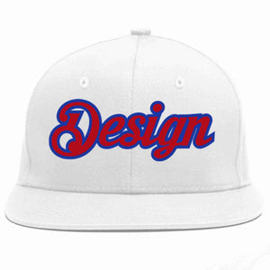 Custom White Red-Royal Flat Eaves Sport Baseball Cap Design for Men/Women/Youth