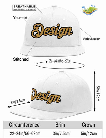 Custom White Old Gold-Black Flat Eaves Sport Baseball Cap Design for Men/Women/Youth
