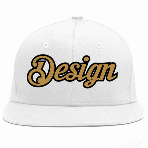 Custom White Old Gold-Black Flat Eaves Sport Baseball Cap Design for Men/Women/Youth