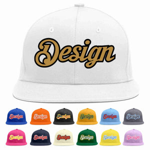 Custom White Old Gold-Black Flat Eaves Sport Baseball Cap Design for Men/Women/Youth