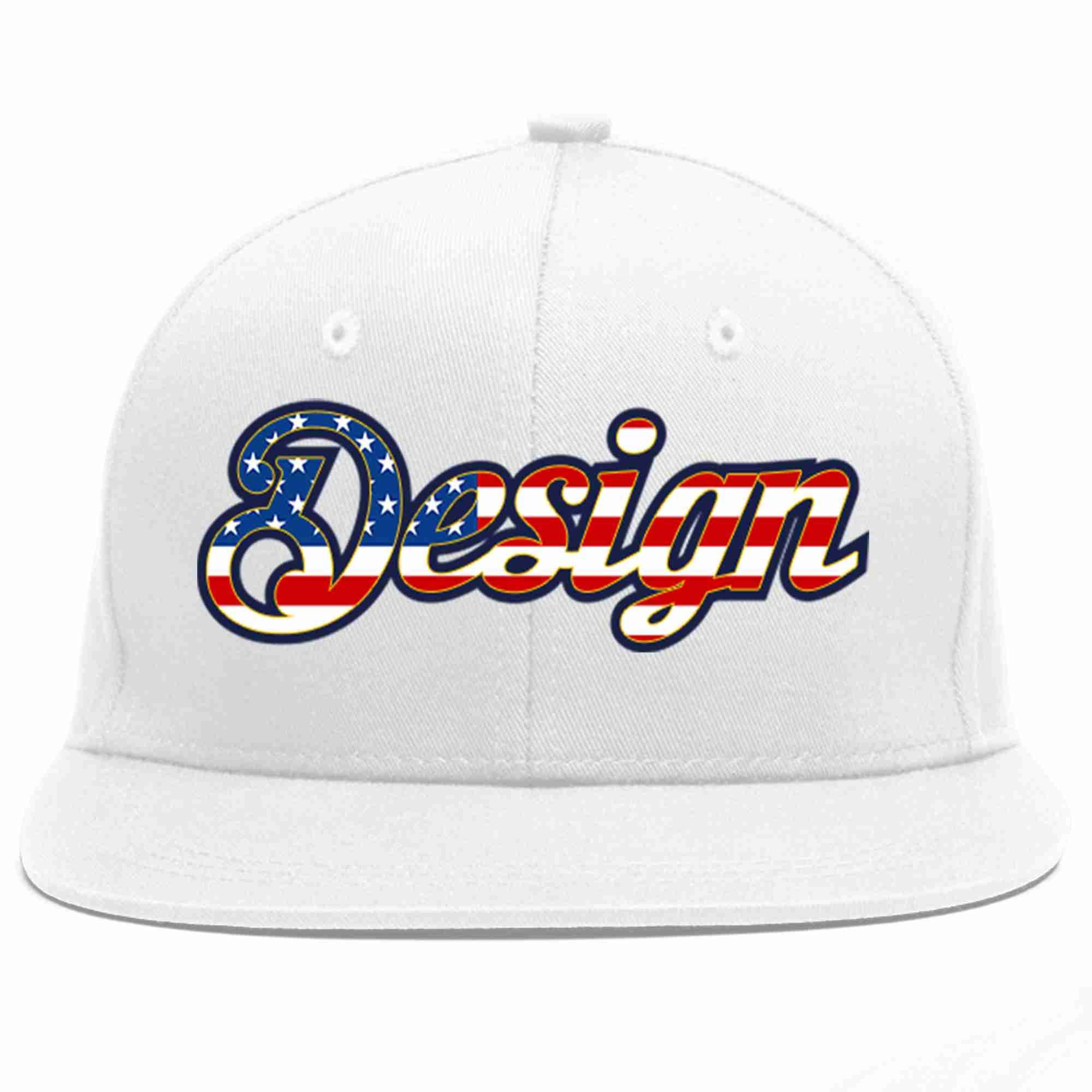 Custom White Vintage USA Flag-Gold Flat Eaves Sport Baseball Cap Design for Men/Women/Youth