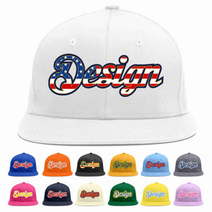 Custom White Vintage USA Flag-Gold Flat Eaves Sport Baseball Cap Design for Men/Women/Youth