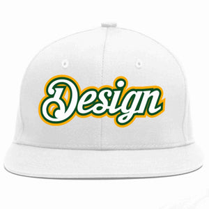 Custom White White-Kelly Green Flat Eaves Sport Baseball Cap Design for Men/Women/Youth