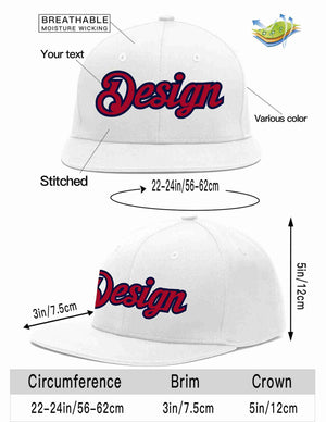 Custom White Red-Navy Flat Eaves Sport Baseball Cap Design for Men/Women/Youth