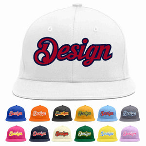 Custom White Red-Navy Flat Eaves Sport Baseball Cap Design for Men/Women/Youth