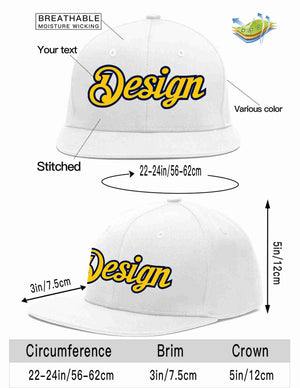 Custom White Gold-Navy Flat Eaves Sport Baseball Cap Design for Men/Women/Youth