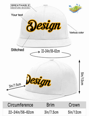 Conception personnalisée de casquette de baseball de sport à avant-toit plat blanc noir-jaune pour hommes/femmes/jeunes