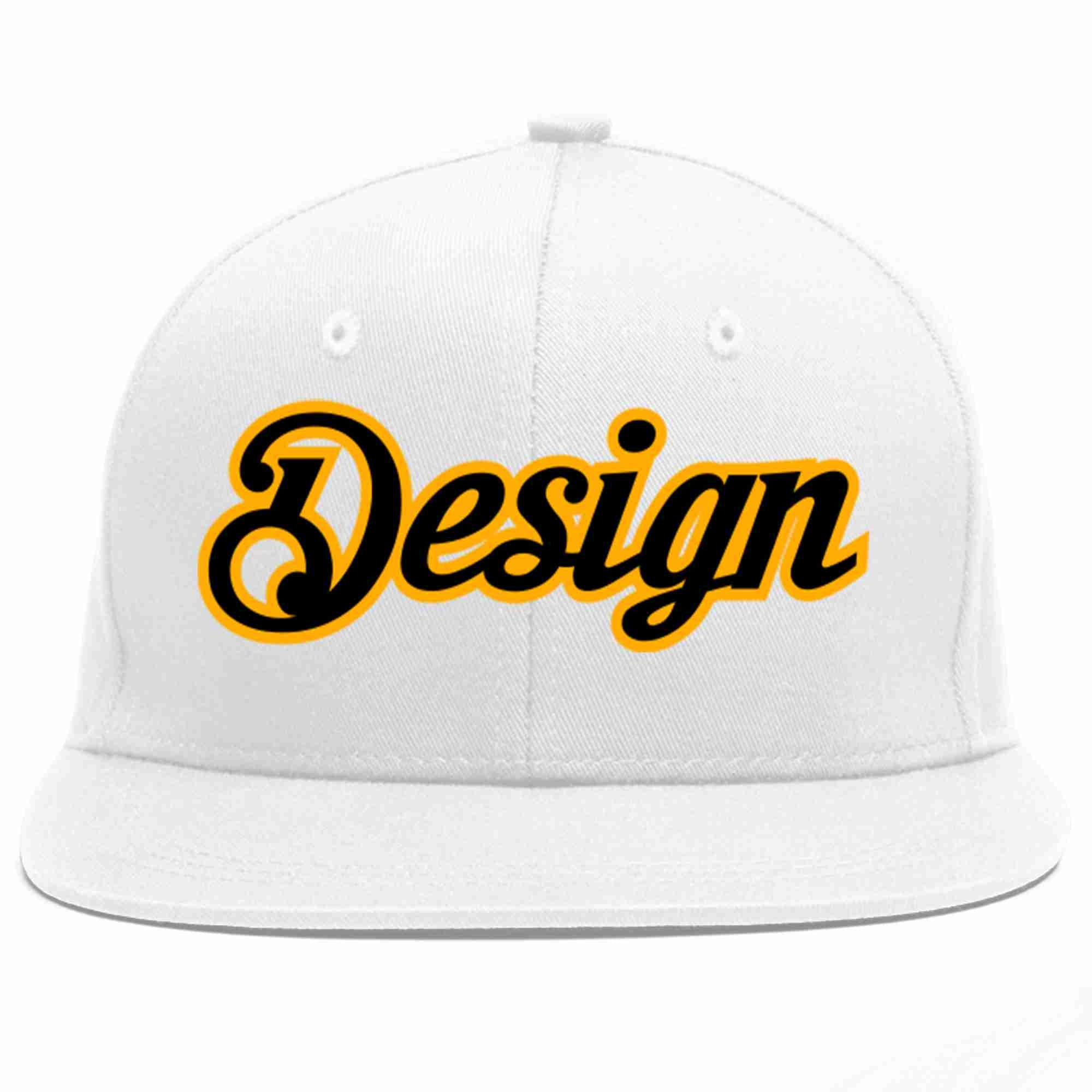 Custom White Black-Yellow Flat Eaves Sport Baseball Cap Design for Men/Women/Youth