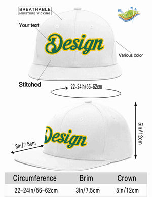 Custom White Kelly Green-Gold Flat Eaves Sport Baseball Cap Design for Men/Women/Youth