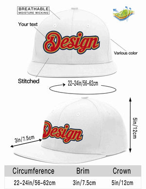 Custom White Red-Old Gold Flat Eaves Sport Baseball Cap Design for Men/Women/Youth